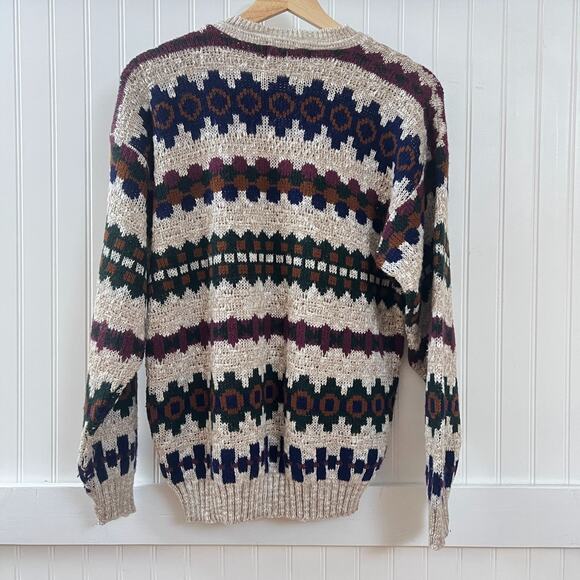 Vintage Timber Trail Sweater Women's M Striped Eclectic Grandpa Knit 80s 90s - Picture 3 of 8
